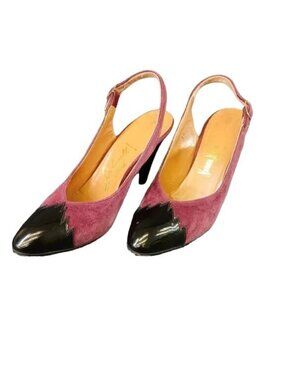 Mabel Julianelli Plum and Black Mixed Italian Leather & Suede Slingback Heels 7